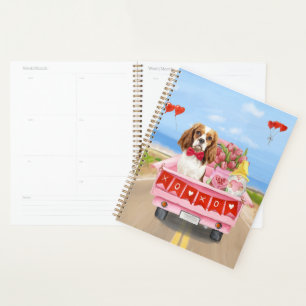 Cavalier King Dog Valentine's Day Truck Hearts Planner