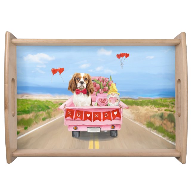 Cavalier King Dog Valentine's Day Truck Hearts Serving Tray (Front)