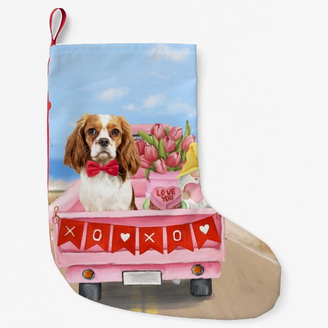 Cavalier King Dog Valentine's Day Truck Hearts  Small Christmas Stocking (Front)