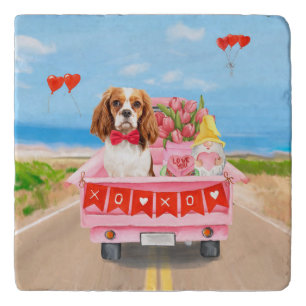 Cavalier King Dog Valentine's Day Truck Hearts Trivet