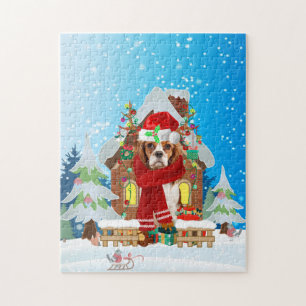 cavalier king dog with Christmas gifts Jigsaw Puzzle