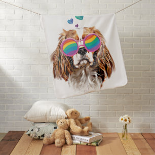 Cavalier King Dog with Hearts Valentine's Day Baby Blanket