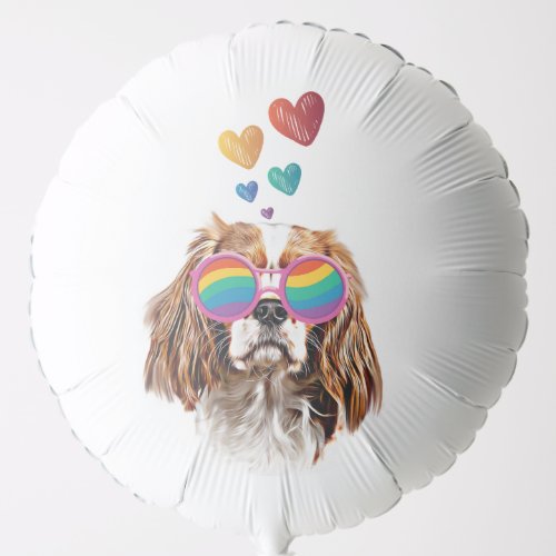 Cavalier King Dog with Hearts Valentines Day Balloon