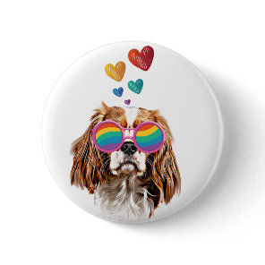 Cavalier King Dog with Hearts Valentine's Day Button