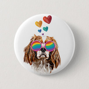 Cavalier King Dog with Hearts Valentine's Day Button