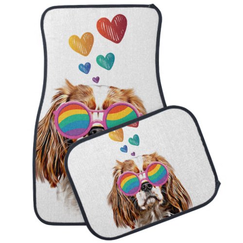 Cavalier King Dog with Hearts Valentines Day  Car Floor Mat