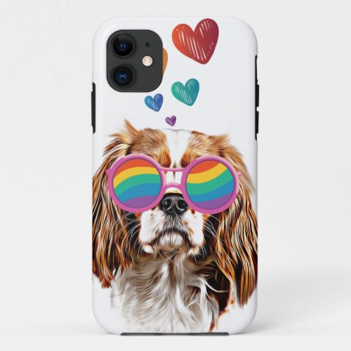 Cavalier King Dog with Hearts Valentines Day iPhone 11 Case