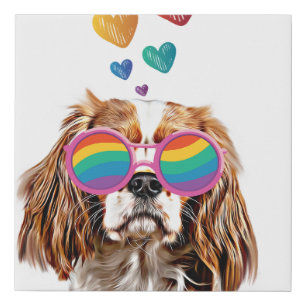 Cavalier King Dog with Hearts Valentine's Day Faux Canvas Print