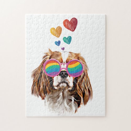 Cavalier King Dog with Hearts Valentines Day Jigsaw Puzzle