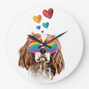 Cavalier King Dog with Hearts Valentine's Day Large Clock