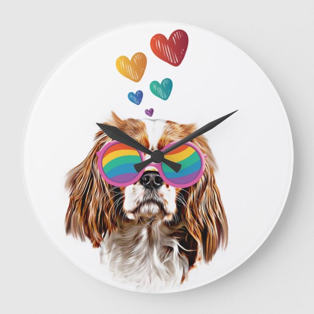 Cavalier King Dog with Hearts Valentine's Day Large Clock (Front)