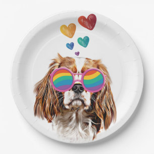 Cavalier King Dog with Hearts Valentine's Day Paper Plates