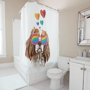 Cavalier King Dog with Hearts Valentine's Day Shower Curtain