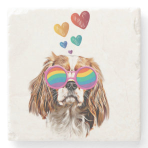 Cavalier King Dog with Hearts Valentine's Day  Stone Coaster