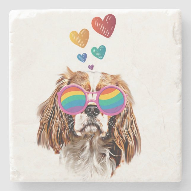Cavalier King Dog with Hearts Valentine's Day  Stone Coaster (Front)