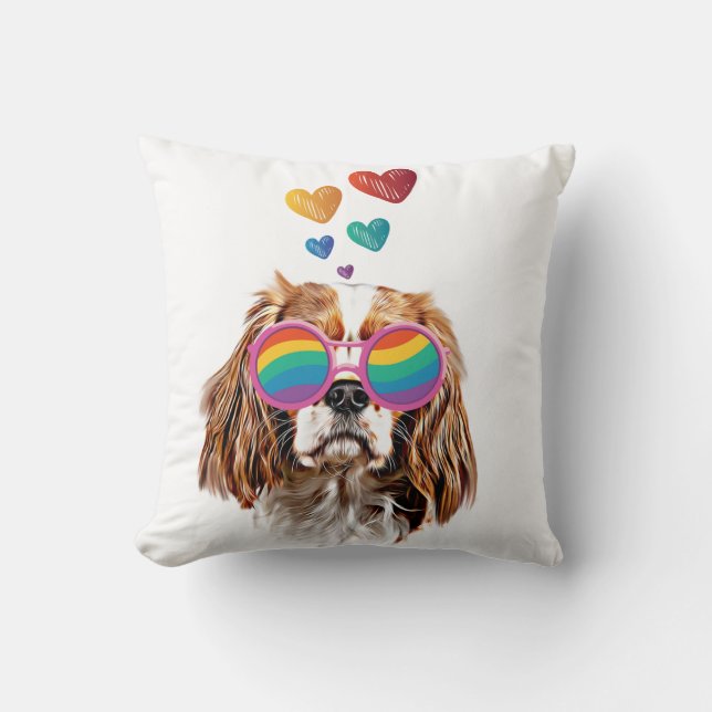Cavalier King Dog with Hearts Valentine's Day  Throw Pillow (Front)