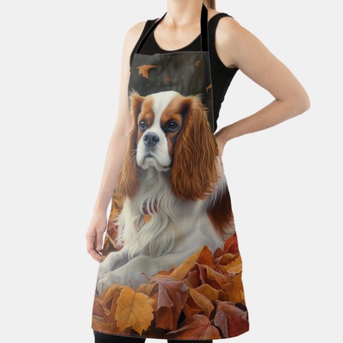 Cavalier King  in Autumn Leaves Fall Inspire  Apron