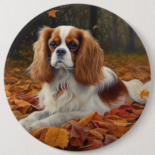 Cavalier King  in Autumn Leaves Fall Inspire  Button