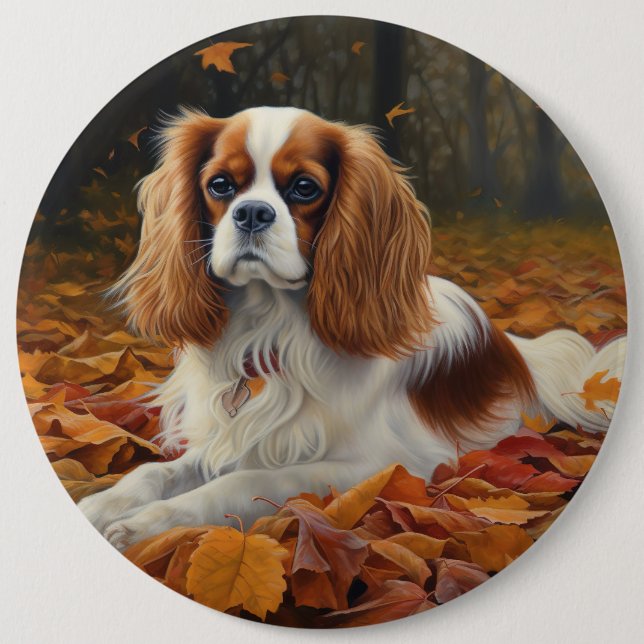 Cavalier King  in Autumn Leaves Fall Inspire  Button (Front)