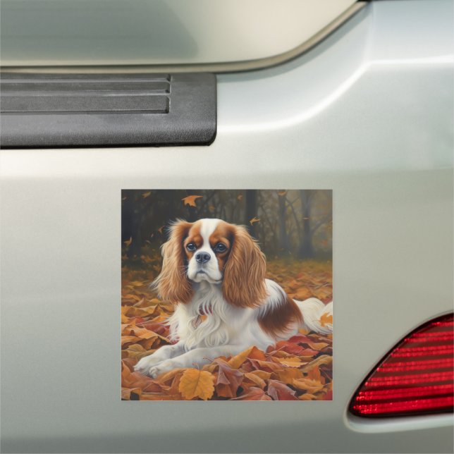 Cavalier King  in Autumn Leaves Fall Inspire  Car Magnet (In Situ)