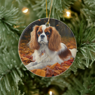 Cavalier King  in Autumn Leaves Fall Inspire  Ceramic Ornament