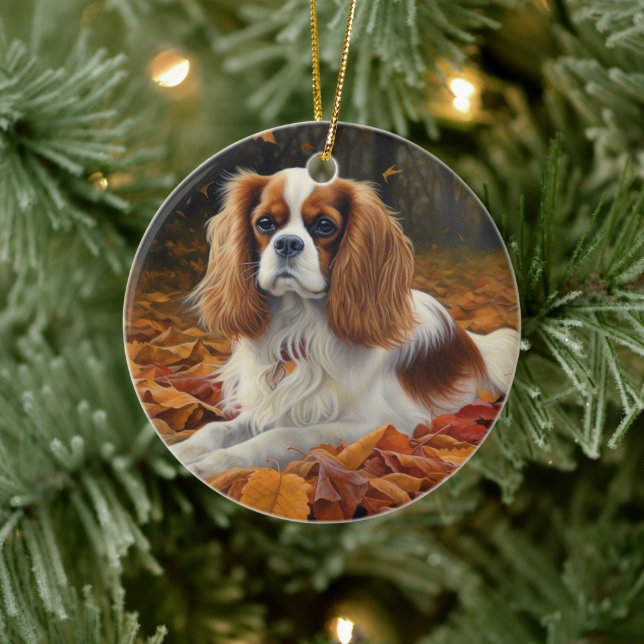 Cavalier King  in Autumn Leaves Fall Inspire  Ceramic Ornament (Tree)