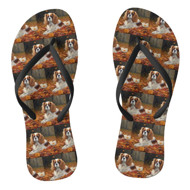 Cavalier King  in Autumn Leaves Fall Inspire  Flip Flops (Footbed)