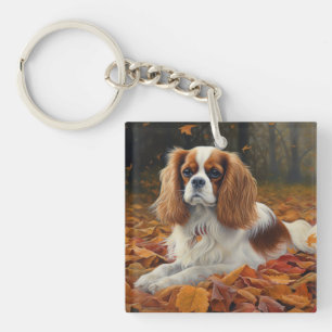 Cavalier King in Autumn Leaves Fall Inspire Keychain