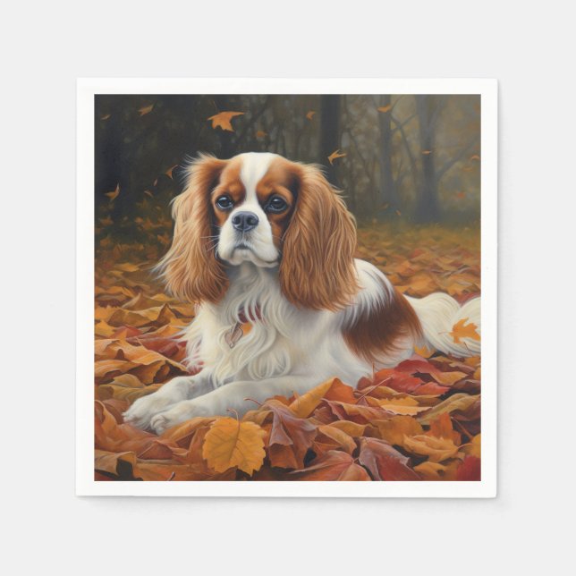 Cavalier King  in Autumn Leaves Fall Inspire  Napkins (Front)