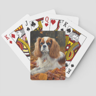 Cavalier King in Autumn Leaves Fall Inspire Poker Cards