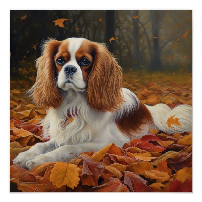 Cavalier King  in Autumn Leaves Fall Inspire  Poster (Front)