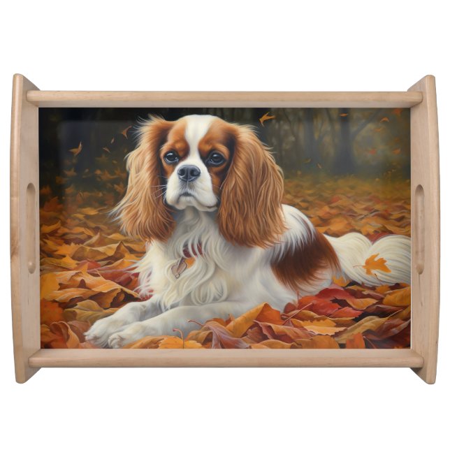 Cavalier King  in Autumn Leaves Fall Inspire  Serving Tray (Front)