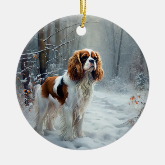 Cavalier King Let It Snow Christmas Brushed  Ceramic Ornament (Front)