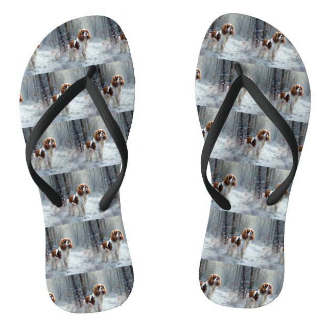 Cavalier King Let It Snow Christmas Brushed  Flip Flops (Footbed)