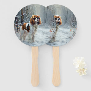 Cavalier King Let It Snow Christmas Brushed  Hand Fan