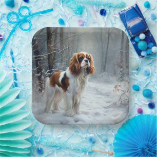 Cavalier King Let It Snow Christmas Brushed  Paper Plates