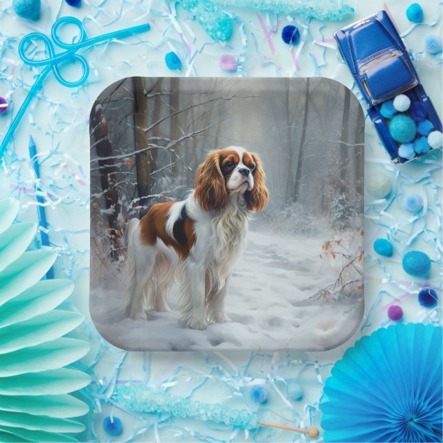 Cavalier King Let It Snow Christmas Brushed  Paper Plates (Party)