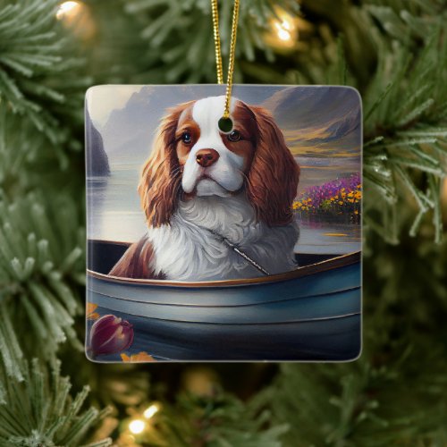 Cavalier King on a Paddle: A Scenic Adventure Ceramic Ornament
