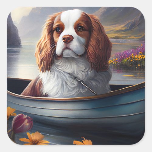 Cavalier King on a Paddle A Scenic Adventure Square Sticker