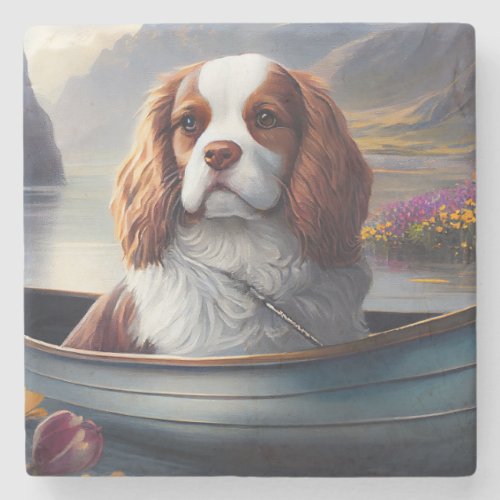 Cavalier King on a Paddle A Scenic Adventure Stone Coaster