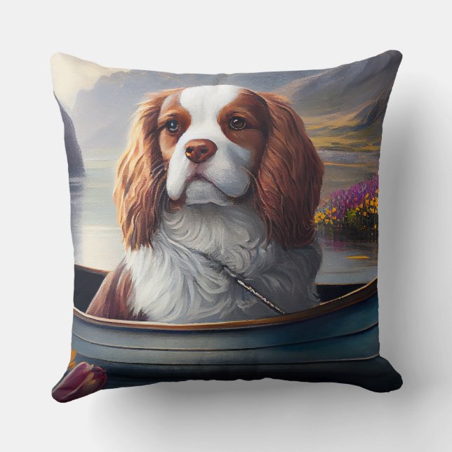 Cavalier King on a Paddle: A Scenic Adventure Throw Pillow (Back)