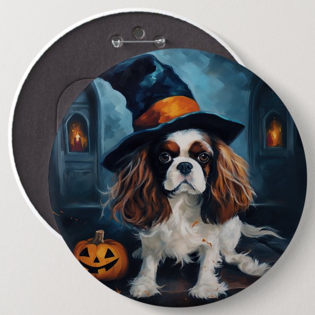 Cavalier King Pumpkins Halloween Scary  Button (Front & Back)