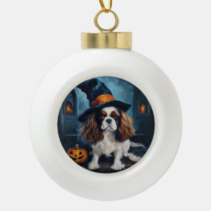 Cavalier King Pumpkins Halloween Scary Ceramic Ball Christmas Ornament