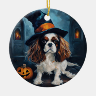 Cavalier King Pumpkins Halloween Scary Ceramic Ornament
