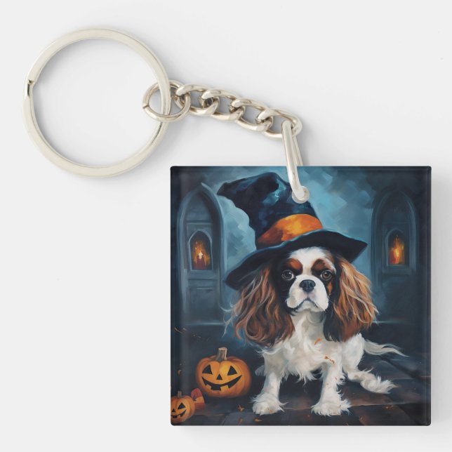 Cavalier King Pumpkins Halloween Scary  Keychain (Front)