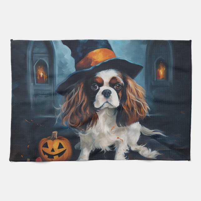 Cavalier King Pumpkins Halloween Scary  Kitchen Towel (Horizontal)
