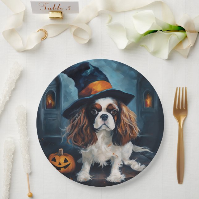 Cavalier King Pumpkins Halloween Scary  Paper Plates (Wedding)