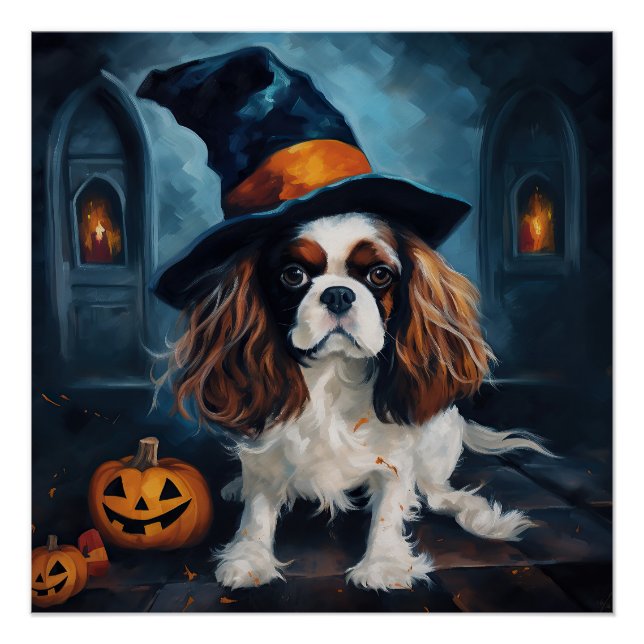 Cavalier King Pumpkins Halloween Scary  Poster (Front)