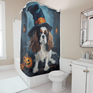 Cavalier King Pumpkins Halloween Scary  Shower Curtain