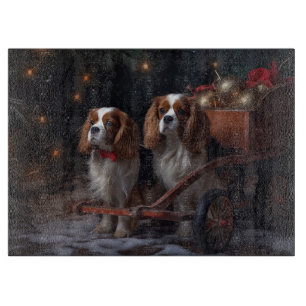 Cavalier King Snowy Sleigh Christmas Decor Cutting Board